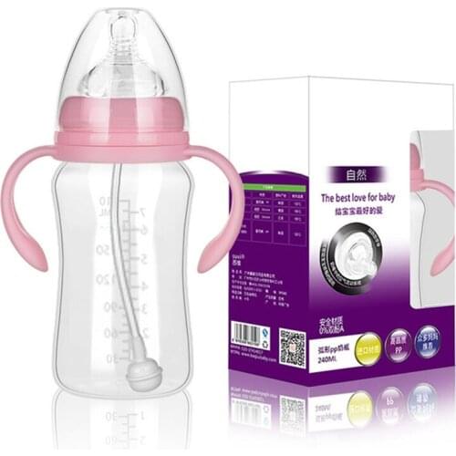 300ML 240ML 180ML Baby Infant PP BPA Free Milk Feeding Bottle With Anti-Slip Handle & Cup Cover Water Bottle