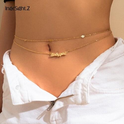 IngeSight.Z 2Pcs/Set Simple Initial Letter BabyGirl Harness Waist Belly Chain Sexy Summer Beach Bikini Link Chain Body Jewelry