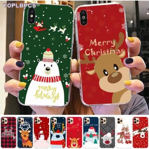 TOPLBPCS Christmas Cartoon Deer Phone Case Cover for iPhone 8 7 6 6S Plus X 5S SE 2020 XR 11 12 pro XS MAX