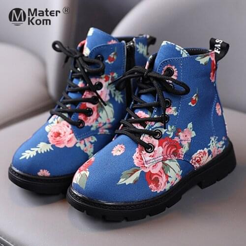 Size 21-30 Baby Anti-slip Casual Toddler Shoes Children Leather Printing Short Boots for Girls Kids Wear-resistant Martin Boots