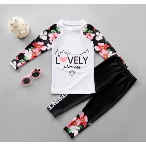 Kids Girl Two-Piece Swimsuit Long Sleeve UV Protective UPF50+ Children Swimwear Full Body Little Girl Rash Guard Wetsuit