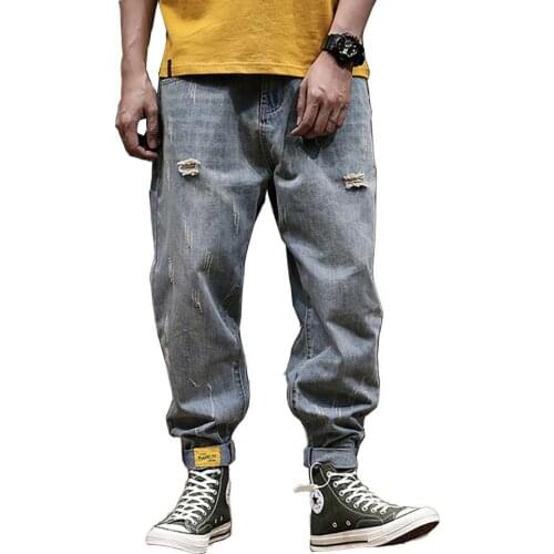 New Trend Ripped Harem Jeans Men Casual Retro Jeans Denim Pants Joggers Distressed Jeans Trousers Hip Hop Man Clothing