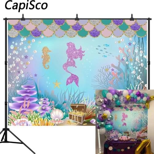 Capisco Little Mermaid Princess Under Sea Bed Castle Corals Photography Backdrop Baby shower Birthday Party photo background