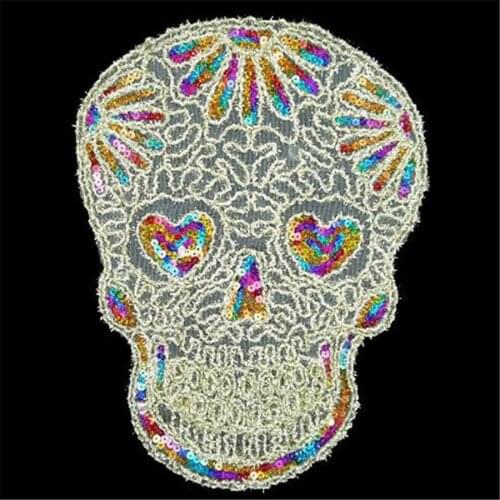 T shirt Women patch sequins 30cm skull heart eyes deal with it biker patches for clothing stickers 3d t shirt mens free shipping