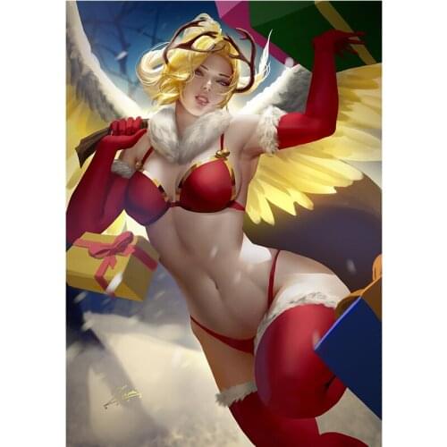 Print Canvas overwatch gold Red Angel Sexy Girl Art Poster 50x70 60x90 Custom Painting Living Room Bedroom Hanging Picture