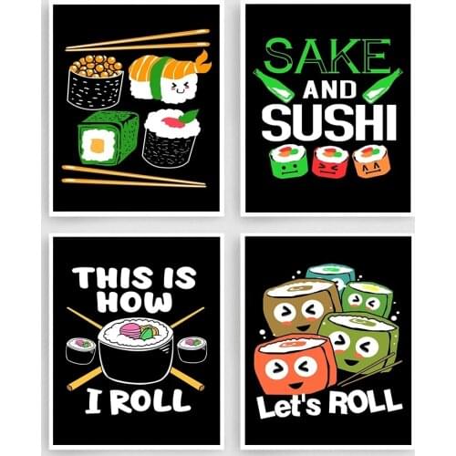 Modern Abstract Cute Cartoon Sushi Canvas Painting Wall Art Japanese Food Poster Print Wallpaper Living Room Bedroom Decoration
