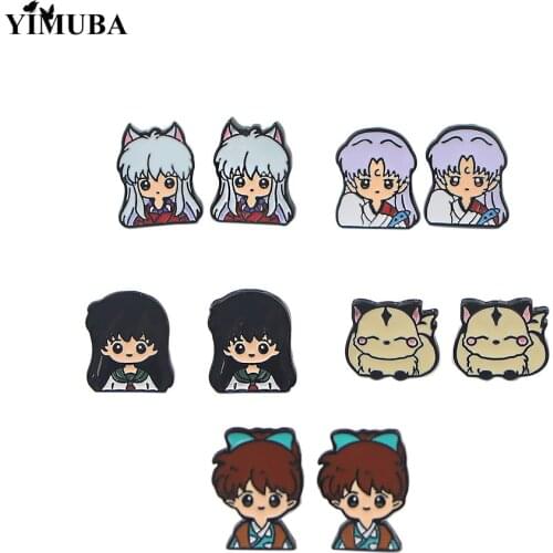 Classic Anime Inuyasha Characters Earrings Inuyasha Kagome Sesshoumaru Enamel Metal Stud Earrings Cosplay Jewelry Kids Ear Studs