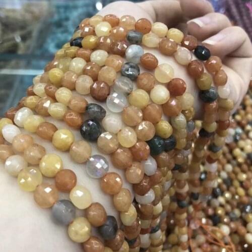 Oblate Cut Natural Stone Beads Yellow Quartz Rutilateds Loose Stone Bead For Bracelet Necklace Jewelry Making DIY Size 6mm