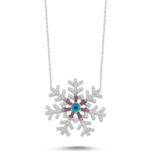 KUTAYDAN Zircon Eyes Snowflake Pendant 925 Sterling Silver