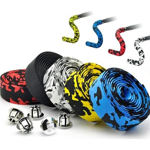 2PCS Bicycle Handlebar Tape Anti-slip Road Bike Wrap End Plug Shock Absorption bike Bar Tape Anti-sweat with 2 Bar Plugs parts