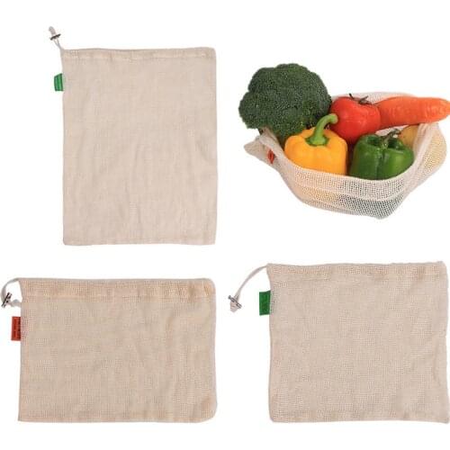 Washable Shopping Storage Bag Home Sundries Organizer Kitchen Storage Bag Reusable Produce Cotton Mesh Bags For Fruit Vegetable
