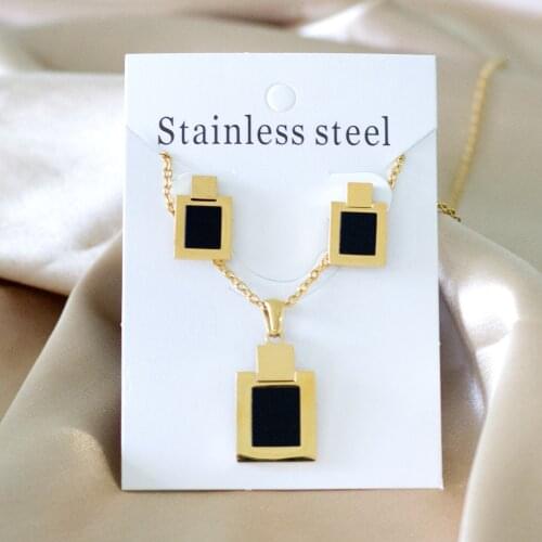 Black Shell Pendant Necklace Stud Earrings Set 316L Stainless Steel Jewelry Set for Women Men Party Gift Accessories