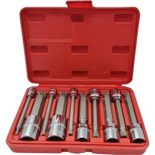 10Pcs 4 Inch Extra Long XZN Triple Square Spline Bit Socket Set, S2 Steel Bits,Chrome Vanadium Sockets 4mm-18mm Hand Tool Set