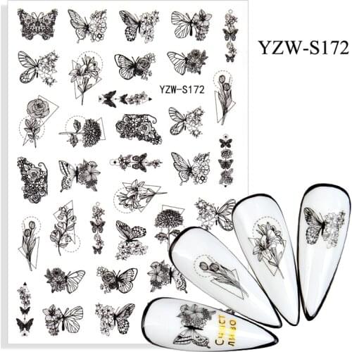 Stickers for Nails 3D Geometric Rose Line Butterfly Nail Art Decorations Designs Adhesive Sliders Decals Manicure Accessories