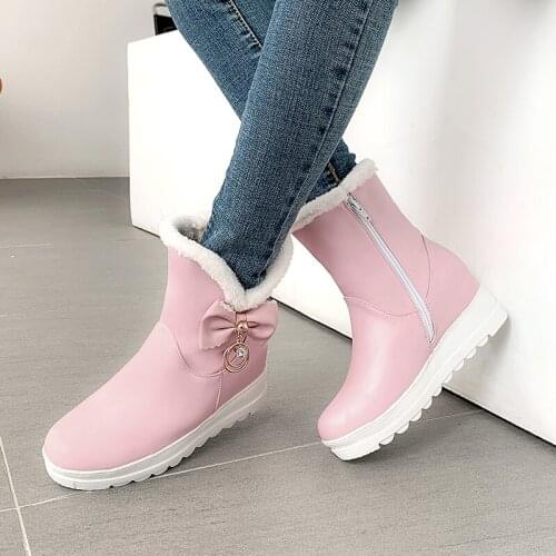 New warm snow boots women zipper platform boots solid color waterproof thick fur winter boots