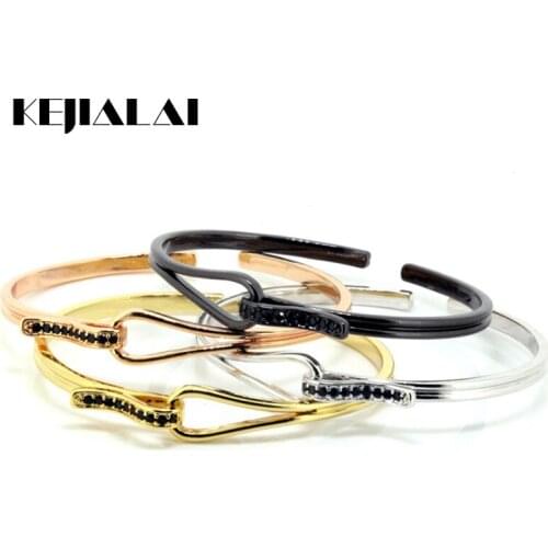 New Brand Men Anil Arjanda Bangles,24K Micro Pave Setting Black CZ & Fashion Open Cuff Bangle / Bracelets Pulseiras