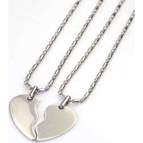 One pair of Stainless Steel Long stort Beads Ball chain necklacw Heart Pendant Couple Jewelry women men