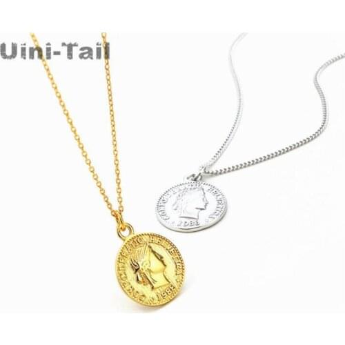 Uini-Tail Hot Sale New 925 Sterling Silver Dime Coin Pendant Necklace Retro Portrait Necklace Simple Fashion Personality Jewelry