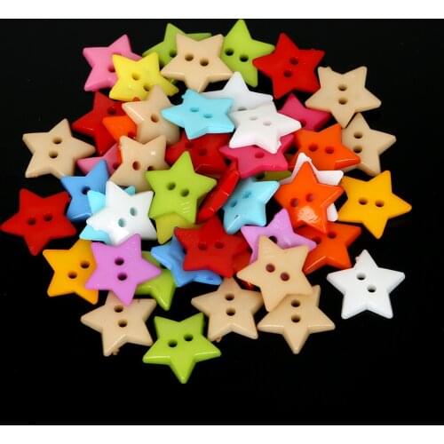 50PCs Plastic Sewing Buttons Scrapbooking Star Color Random Mixed 2-Holes 16mm Costura Botones Decorate bottoni botoes for DIY
