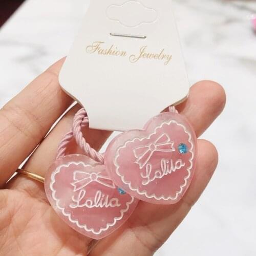 2Pcs Heart-shaped Bow Girls Hair Accessories Children Rubber Bands Scrunchies Elastic Hair Bands Headband Decorations Ties Gum