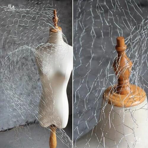 Silver Steel Wire Mesh Fabric Big Hollow-out Arbitrary Fold DIY Crafts Cake Doll Wedding Decor Props Modelling Designer Fabric