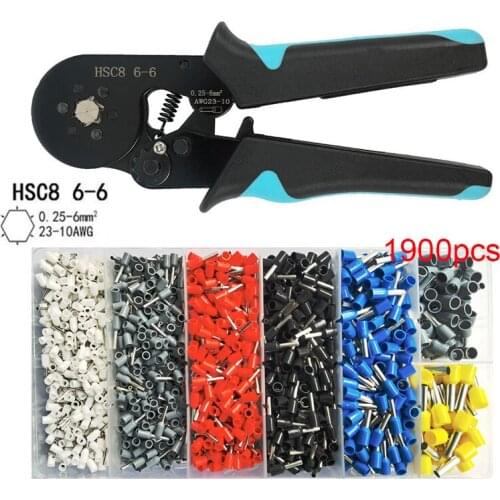 Hexagonal Sawtooth Self-Adjustable Ratchet Ferrule Crimping Tool Kit with 1900pcs Wire Terminals