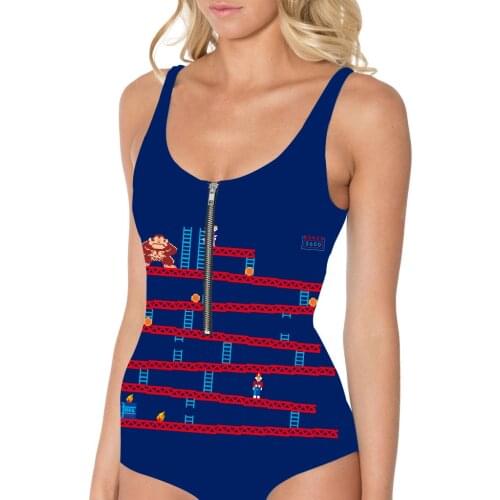 Hot Sales S TO 3XL Digital Printed Active Swim One Piece Suits For Women Blue Bathing Clothes Big Size