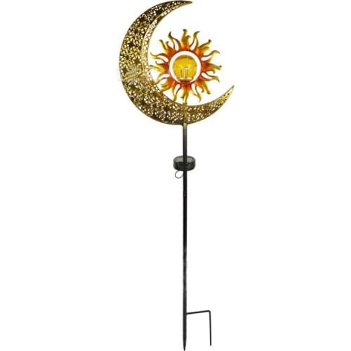 Garden Solar Lights Outdoor Decorative, Sun & Moon Crackle Glass Globe Metal Stake Light Decorations for Lawn Patio
