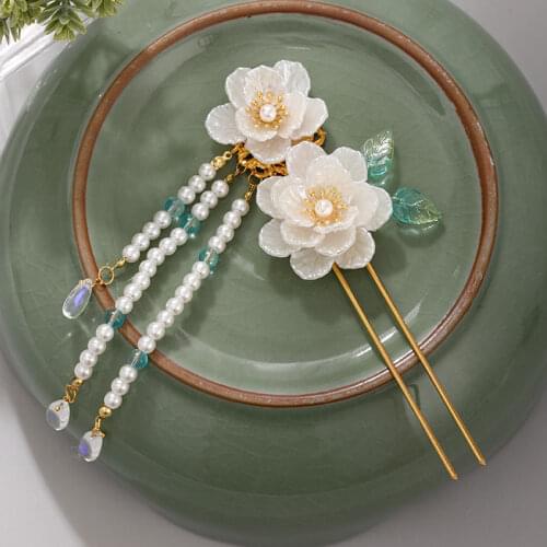 New Fashion Flower Leaf Long Tassel Pendant Pearls Hairpins Clips Hair Fork Sticks for Bride Noiva Wedding Party Hair Jewelry
