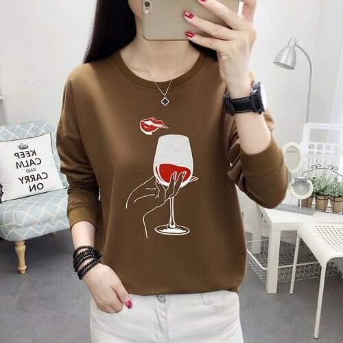 Elegant T-shirt Women 2021 Fall Long Sleeve O-Neck Loose Tops Female Plus Size Casual Black Shirts Ladies Vintage Print Shirts