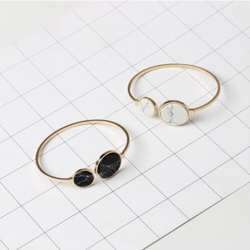 Boho Faux Marble Bangle Bracelet For Women Cute Round Triangle Copper Channel Setting Bracelet Fashion Hand Jewelry Pulseras