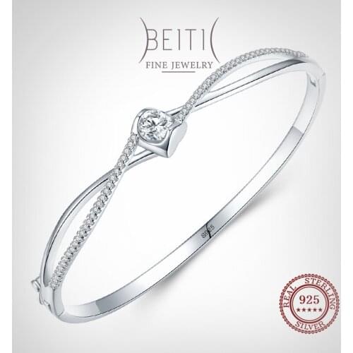Beitil Genuine 925 Sterling Silver Clear Zircon Elegant Geometric Design Bracelets For Women Statement Jewelry Gift