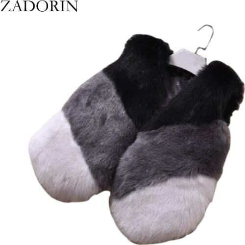 Faux Fur Vest Fashion Women Faux Fur Vests White Grey Black Splicing Faux fur Jacket Gilet Fourrure manteau femme Coat XS-2XL