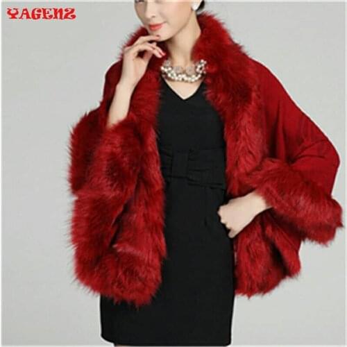 Winter Cardigans Fur Coat Snow Wear Wool Blend Faux Fox Fur Coat Cardigan Women Knitted Sweater Womens Capes and poncho Femme