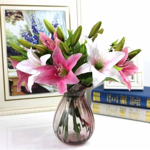 1 Branch Artificial Lily Flower Shape Decoration for Home Wedding Dining Table