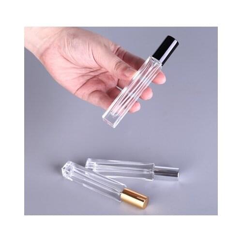 10pcs/lot 10ml Clear Mini Sample Refillable Perfume Spray Glass Atomizer Bottle With Black Golden Silver Lid