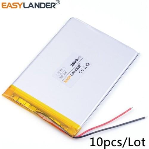 10pcs /Lot 367098 2800mAh 3.7V lithium Li ion polymer rechargeable battery For tablet pc power bank PAD PSP E-book