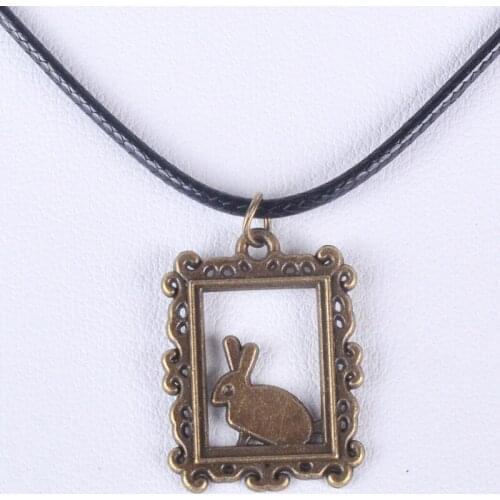 24*18MM Vintage bronze antique rabbit Bunny pendant necklace women wax cord rope necklace jewelry fashion alloy jewellery