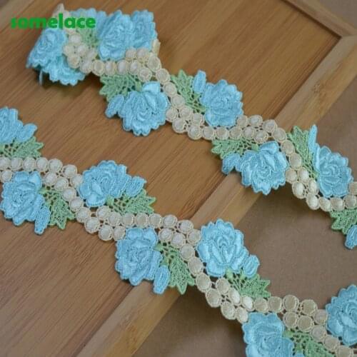 2Yds/Lot 4.5cm Wide Blue Yellow Mixed Floral Green Leaf Venise Lace Trim with Design for Wedding Bridal,Garment Decoration
