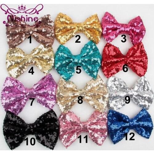 Nishine 12pcs/lot 5" Large Glitter Sequin Bow For Headband Hair Clips Kids Girl DIY Hair Accessories For Kids Women Headwear