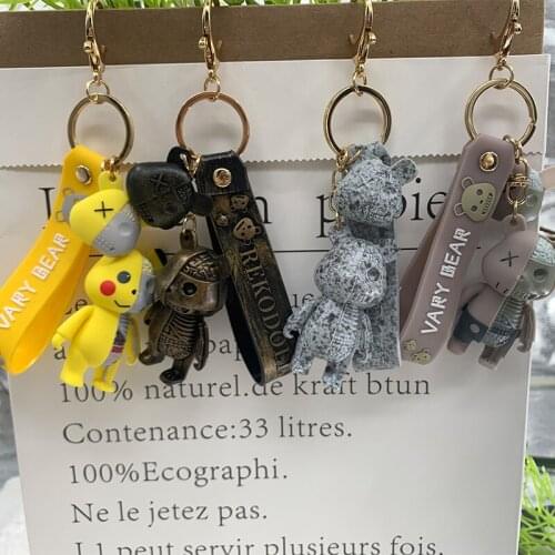 Funny Original Half Solution Planing Kitty Bear Cute Cartoon Keychain Trend School Bag Pendant Couple Jewelry Creative Gift