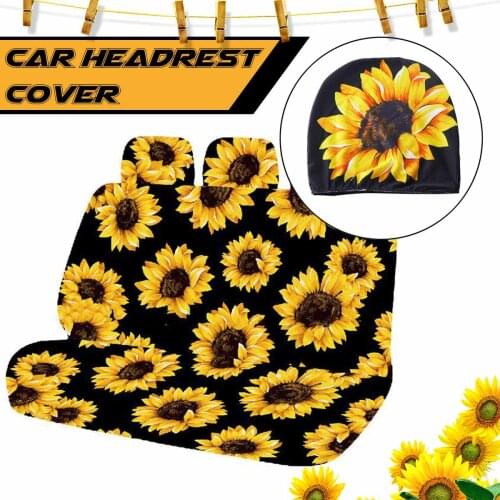 High Quality Car Headrest Cover Sleeve Universal Sunflower Printed Polyester Protective Van Car Front Seat Headrest Cover