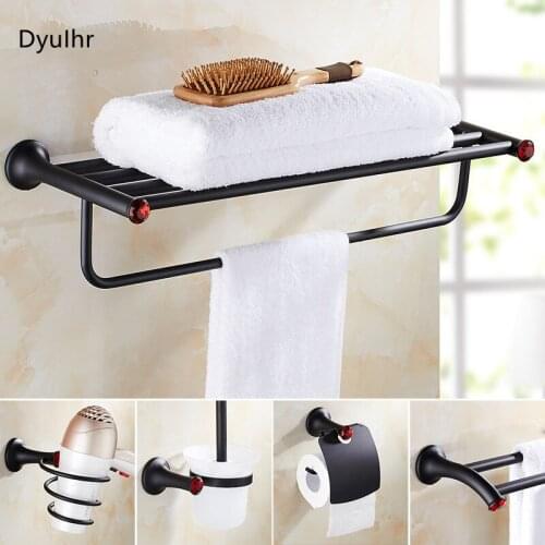 Black bathroom accessories set wall-mounted red crystal antique paper towel holder toilet brush holder bathroom hardware DyuIhr