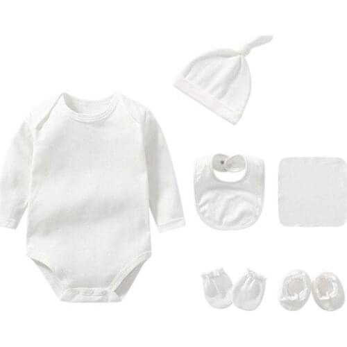 Baby Solid Color Jumpsuit Set Newborn Clothes Long Sleeve Hat Bibs Gloves Gifts 69HE