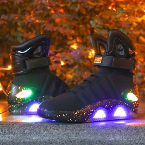 Adults USB Charging Led Luminous Shoes For Mens Fashion Light Up Casual Men B back to the Future Glowing Man Sneakers Free ship