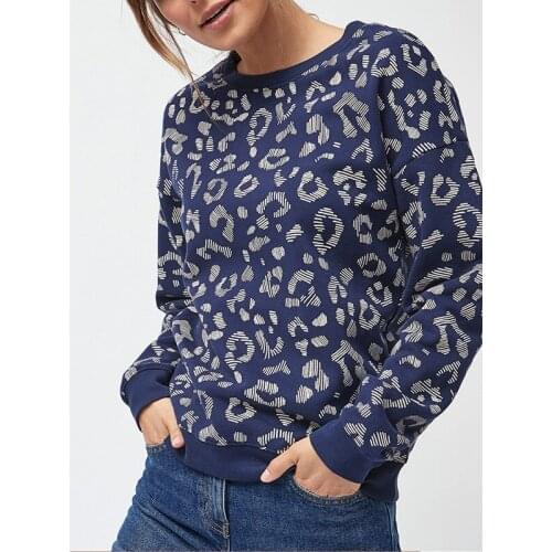 European and American Autumn Winter Fashion Casual Womens Wear Round Collar Long Sleeve Printing Loose Vest T Shirt