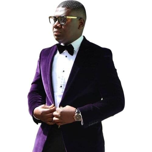 Fasahion Purple Velvet Peak Lapel Men Suits Party Prom Slim Fit Wedding Tuxedo Costume Homme Groom Terno Masculino Blazer 2 Pcs
