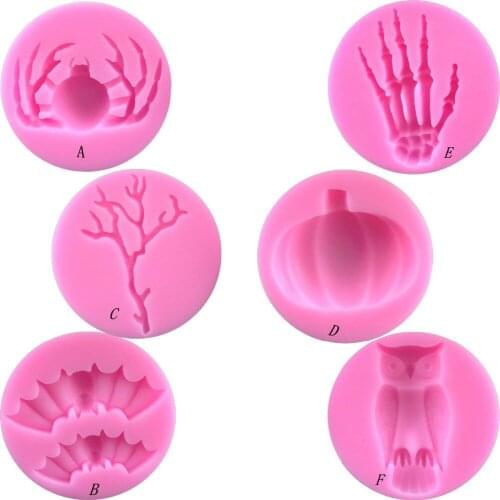 Gothic Halloween Mold Fondant Cake Silicone Mold Skeleton Spider Pumpkin Owl Bat Chocolate Clay Candy Molds Kitchen Baking