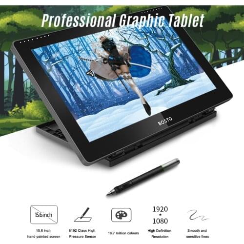 BOSTO планшет 16HDT Portable 15.6Inch H-IPS LCD grafik tablet Drawing Tablet Display 8192 Pressure Level Passive with Stylu Pen