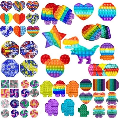 500pcs/lot Rainbow Push Fidget Toy Sensory Push Bubble Fidget Sensory Autism Special Needs Anxiety Stress Reliever
